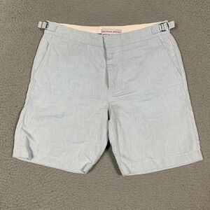 Orlebar Brown Norwich Shorts Men's 30 Light Blue Garment Dye Linen Blend Chino